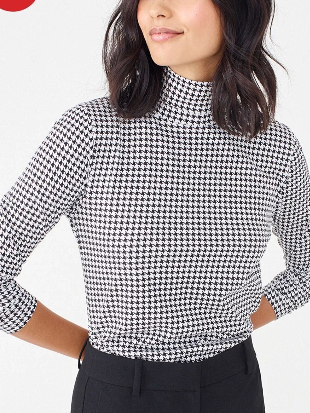 J. Crew Black and White Houndstooth Lightweight Long Sleeve Top Women’s Medium
